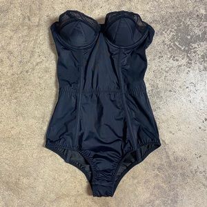 fleur du maul Strapless Satin Mesh Bullet bodysuit